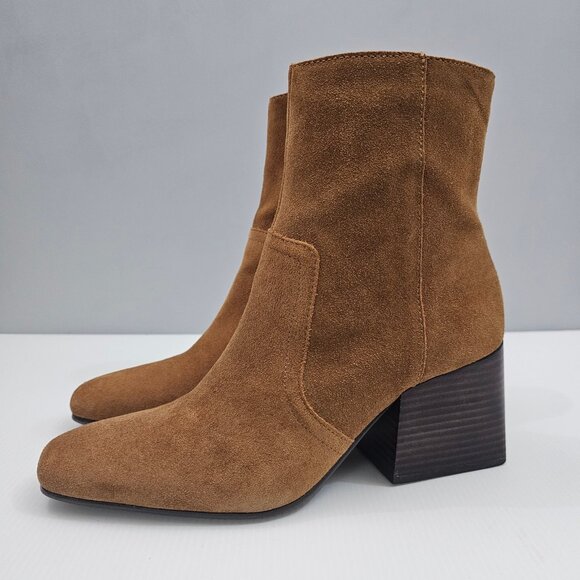 Blondo Salome Ankle Boot Womens 9 Cognac Brown Suede Waterproof Block Heel Fall - Picture 15 of 15